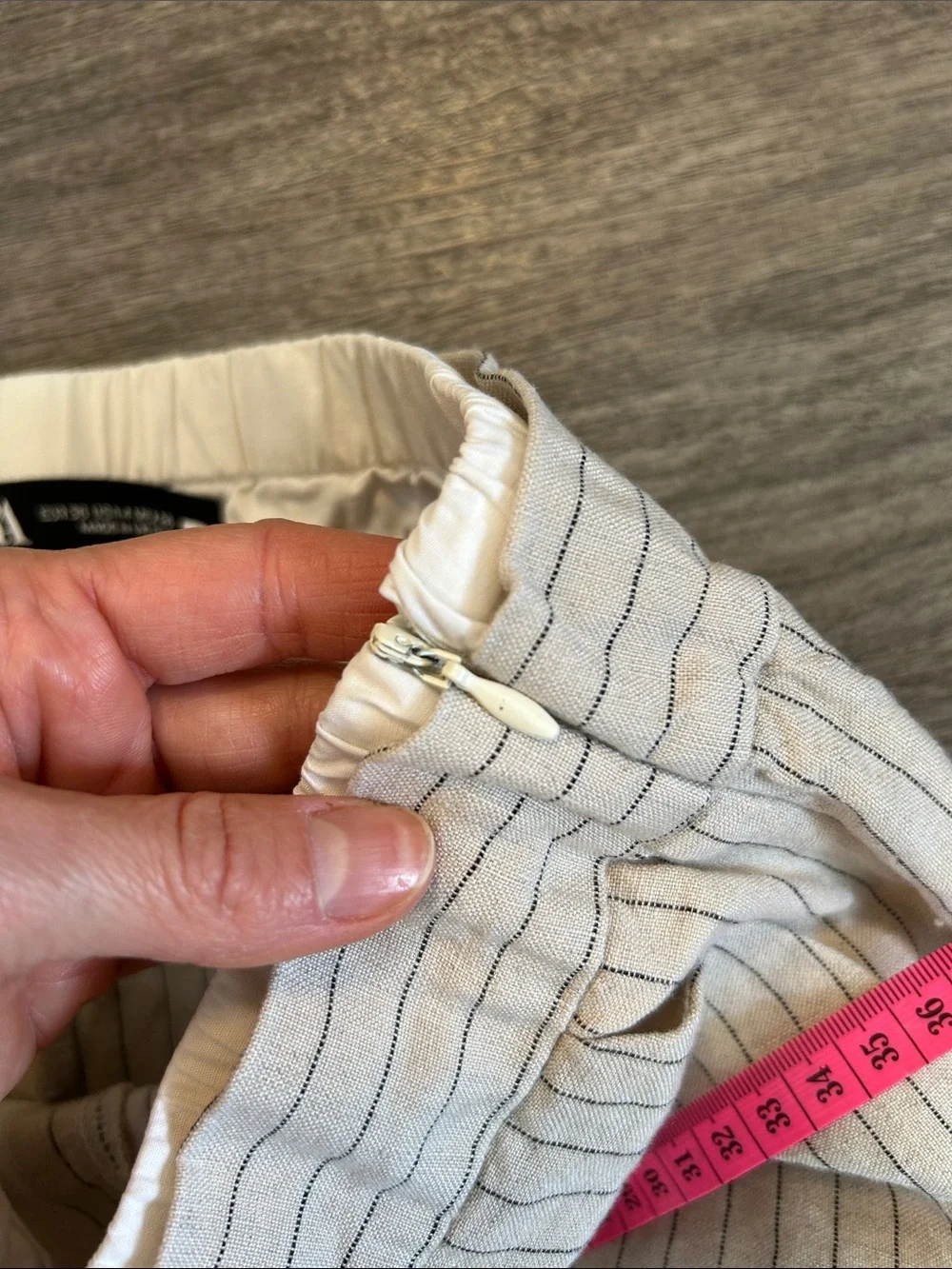 Zara Textured Pinstripe Wide Leg Crop Pants Cream Women’s Size 4